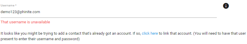 Contact Username Unavailable Message